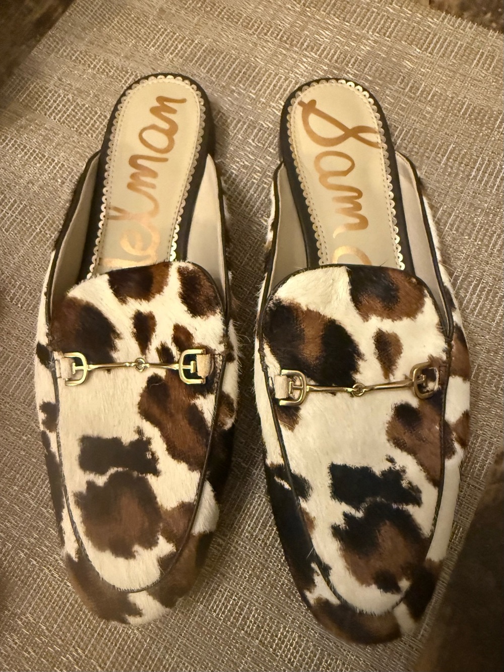 Sam Edelman Brown and Cream Cowhide Mule Loafers size 9.5